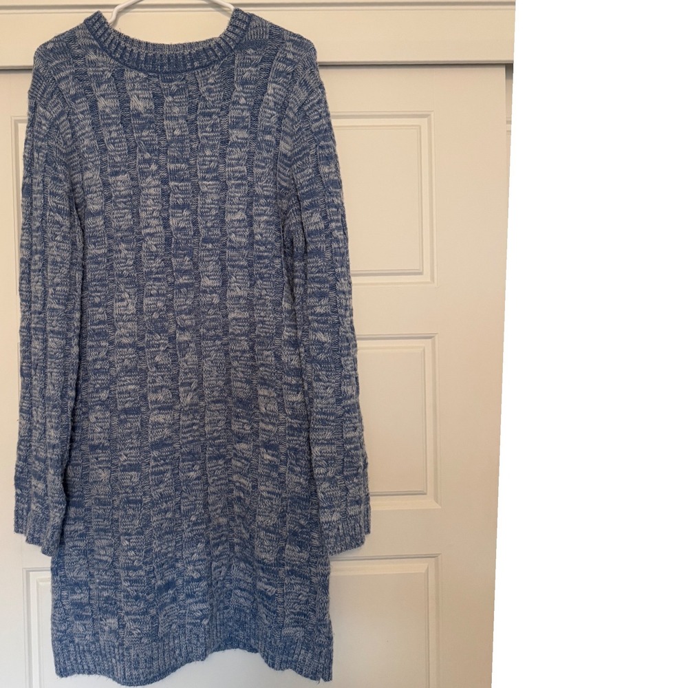 Zenana sz L Women Blue Chunky Cable Knit Pullover Sweater Dress Casual Cozy Chic - Picture 2 of 6